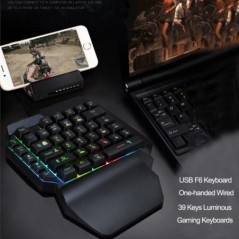 Színes, 39 gombos F6 USB vezetékes RGB billentyűzet, ergonómiai játék, játék billentyűzet egykezes gamer tábla PC laptophoz