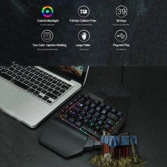 Színes, 39 gombos F6 USB vezetékes RGB billentyűzet, ergonómiai játék, játék billentyűzet egykezes gamer tábla PC laptophoz