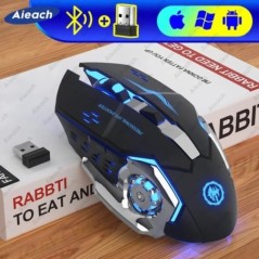 Újratölthető vezeték nélküli egér játék számítógép Csendes Bluetooth egér USB Mechanikus E-Sport háttérvilágítású PC Gamer egér 