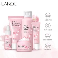 Face Skin Care Set Cleanser Sakura Essence Cream Hidratáló Fehérítő és Öregedésgátló Toner Szemkörnyékápoló Krém Arcszérum Szemk