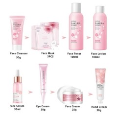 Arcápolási termékek készlet Sakura Skin Care Set Arctisztító Arckrém Fade Dark Circles Eye Cream Korean Skincare Products