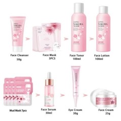 Arcápolási termékek készlet Sakura Skin Care Set Arctisztító Arckrém Fade Dark Circles Eye Cream Korean Skincare Products