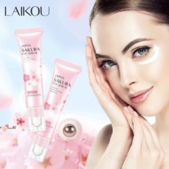 LAIKOU Sakura Eye Serum Eye Roller masszázs C-vitamin hialuronsavas bőrápoló szemtáskák krém hidratáló sötét karikák 15 ml