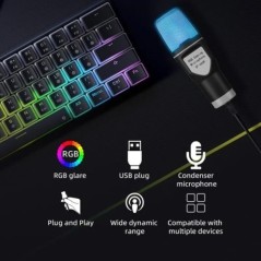 SF666R USB-mikrofon RGB-mikrofon kondenzátor vezetékes játékmikrofon Podcast-felvevő stúdióhoz Streaming laptop asztali számítóg