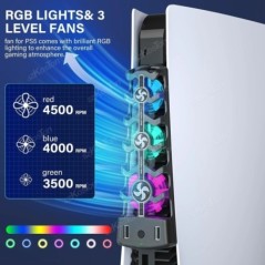 RGB hűtőventilátor a PS5 hatékony hűtőrendszerhez Háromfokozatú csendes hűtőventilátor PS5 konzolhoz Tartozékok Lemez és digitál