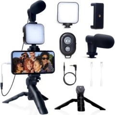 Smartphone Vlogging Kit iPhone Androidhoz Tripod Mini Microphone Starter Vlog készlettel a TikTok Live Stream Video YouTube szám