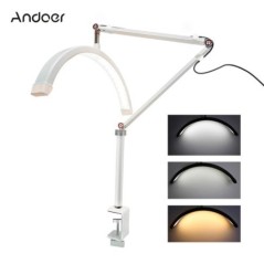 Andoer HD-M3X LED-es videolámpa, félhold alakú asztali gyűrűs lámpa 3000K-6000K szabályozható szépségszalon sminkekhez élő közve