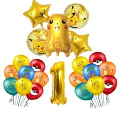 Pokémon Születésnapi Díszek Pikachu Buli Léggömbök Asztali tányér Szalvéta Banner Háttér dekoráció Fiúknak Gyerek Buli Kellékek