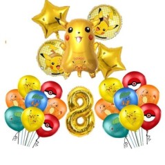 Pokémon Születésnapi Díszek Pikachu Buli Léggömbök Asztali tányér Szalvéta Banner Háttér dekoráció Fiúknak Gyerek Buli Kellékek