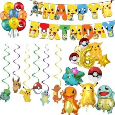 Pokémon Születésnapi Díszek Pikachu Buli Léggömbök Asztali tányér Szalvéta Banner Háttér dekoráció Fiúknak Gyerek Buli Kellékek