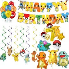 Pokémon Születésnapi Díszek Pikachu Buli Léggömbök Asztali tányér Szalvéta Banner Háttér dekoráció Fiúknak Gyerek Buli Kellékek