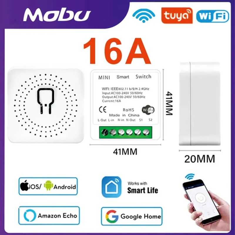 16A Mini Wifi DIY fénykapcsolók modul, kétirányú vezérlés Működés a Tuya Smart Life Alexa Alice Google Home segítségével