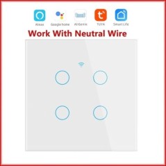 WiFi Smart Switch EU Light Wall Touch Switch 220V Neutral Wire Tuya Smart Life Work with Alexa Google Home 1/2/3/4 Gang