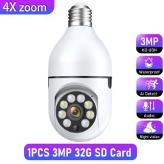 Wifi 3MP E27 izzós megfigyelő kamera beltéri 4X digitális zoom AI Human Detect Full Color Night Vision vezeték nélküli kamerák S