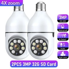 Wifi 3MP E27 izzós megfigyelő kamera beltéri 4X digitális zoom AI Human Detect Full Color Night Vision vezeték nélküli kamerák S