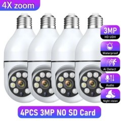 Wifi 3MP E27 izzós megfigyelő kamera beltéri 4X digitális zoom AI Human Detect Full Color Night Vision vezeték nélküli kamerák S