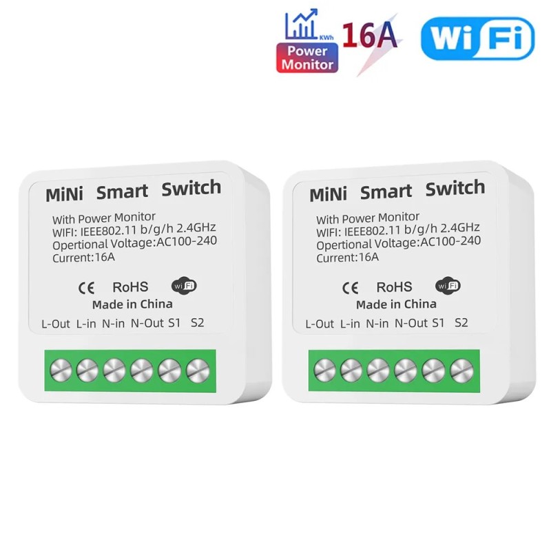 16A Tuya WiFi Smart Switch kétirányú vezérlés energiafigyelő kapcsolóval Mini Smart Breaker Intelligens életvezérlés Alexa a Goo