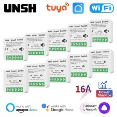 16A Tuya WiFi Smart Switch kétirányú vezérlés energiafigyelő kapcsolóval Mini Smart Breaker Intelligens életvezérlés Alexa a Goo