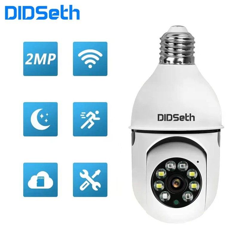 DIDSeth E27 5MP kétlencsés kamera 10X digitális zoom villanykörte IP kamera kétirányú audio E27 színes éjszakai látás biztonsági