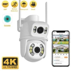 8MP 4K PTZ Wifi kamera kettős lencsés, kétképernyős Ai Human Detect automatikus nyomkövető vezeték nélküli kültéri megfigyelő ka