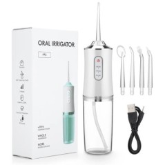 Oral Irrigator Hordozható fogászati vízselyem USB újratölthető vízsugár fogselyem, 4 Jet Tip 220ml 3 mód IPX7 1400rpm