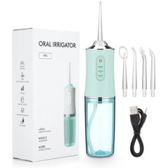 Oral Irrigator Hordozható fogászati vízselyem USB újratölthető vízsugár fogselyem, 4 Jet Tip 220ml 3 mód IPX7 1400rpm