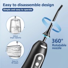 Oral Irrigator USB újratölthető vízselyem hordozható fogászati vízsugár 300 ml víztartályos vízálló fogtisztító szájápoláshoz