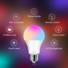 AVATTO Tuya WiFi intelligens izzó, szabályozható E27 RGB LED lámpa, Smart Life APP távirányító, hangvezérlés Alexa Google Home-h