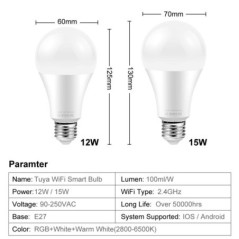 AVATTO Tuya WiFi intelligens izzó, szabályozható E27 RGB LED lámpa, Smart Life APP távirányító, hangvezérlés Alexa Google Home-h