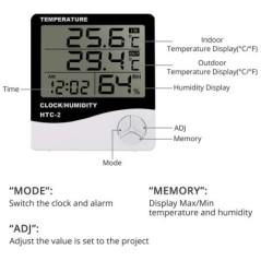 HTC-1 HTC-2 LCD elektronikus digitális hőmérséklet páratartalom mérő otthoni hőmérő páratartalom beltéri kültéri meteorológiai á