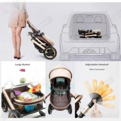 Babakocsi 3 az 1-ben Babakocsi Magas, fekvő, Fit Newborn Travel Összecsukható babakocsi CE jóváhagyással rendelkező fekete babak