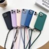 Egyszerű Crossbody Lanyard szilikon tok iPhone 15 11 12 13 14 Pro Max XR X XS 7 8 Plus kábel kötél nyaklánc pánt puha burkolatho