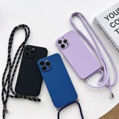 Egyszerű Crossbody Lanyard szilikon tok iPhone 15 11 12 13 14 Pro Max XR X XS 7 8 Plus kábel kötél nyaklánc pánt puha burkolatho