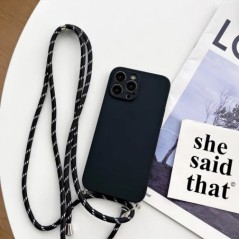 Egyszerű Crossbody Lanyard szilikon tok iPhone 15 11 12 13 14 Pro Max XR X XS 7 8 Plus kábel kötél nyaklánc pánt puha burkolatho