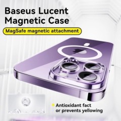 Baseus iPhone 15 Pro Max Lucent mágneses tok kemény PC átlátszó tok iPhone 15 14 13 Pro Plus mágneses védő telefontokhoz