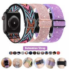 Bohemian nylon szíj Apple Watch ultra 2 49mm 41mm 45mm 38/40/44mm rugalmas fényes karkötőhöz iWatch Series 9/8/7 6 5 4 Se Band