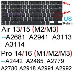 Billentyűzet borítás Macbook Airhez 13 M2 15 Pro 14 M3 13 M1 16 Retina 11 Szilikonvédő bőrtok A3113 A3114 A2681 A2941 A2992 