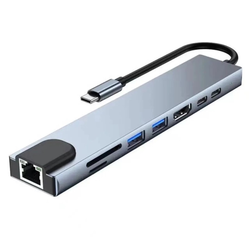 USB 8 az 1-ben C típusú 3 1-4k Hdmi hub adapter Sd Tf Rj45 kártyaolvasóval Pd gyorstöltés Macbook notebook számítógéphez