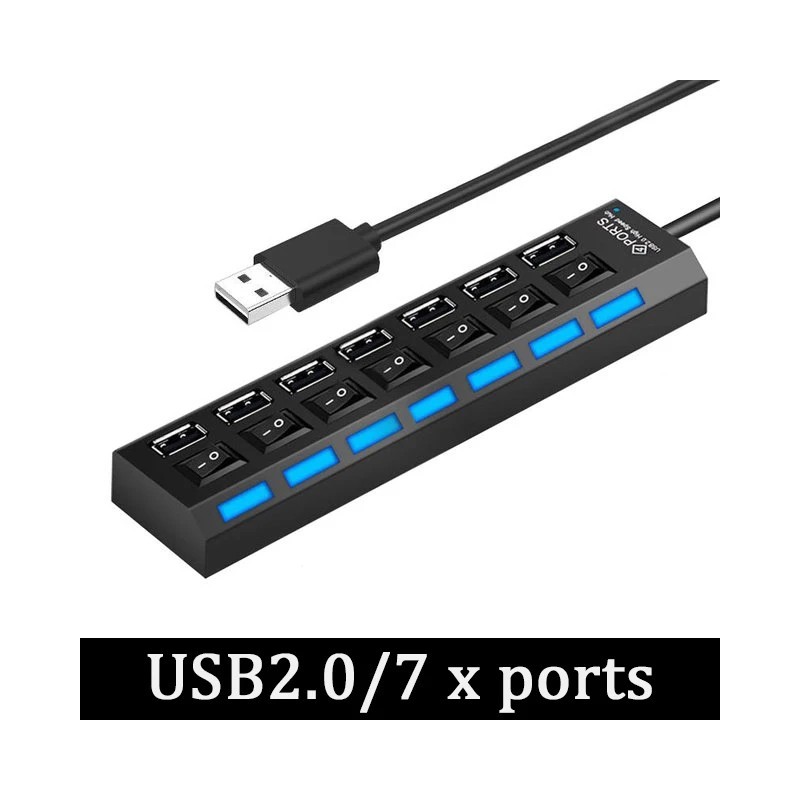 USB 3.0 tápadapter 4/7 portos több USB elosztó hub USB hub 2.0 USB többszörös bővítő kapcsoló 30 cm kábelelosztó dokkoló állomás