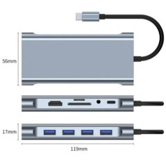 11 az 1-ben Type-c USB 3.0 hub többportos laptop dokkoló állomás Type C – 4K HDMI VGA PD RJ45 100M Gigabit NIC adapter