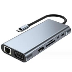 11 az 1-ben Type-c USB 3.0 hub többportos laptop dokkoló állomás Type C – 4K HDMI VGA PD RJ45 100M Gigabit NIC adapter