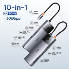 Baseus 10 Gbps USB C hub Type C HDMI-kompatibilis USB adapter Ethernet port dokkoló állomás MacBook Air M1 M2 USB Splitterhez