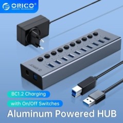 ORICO USB3.0 hub alumínium ipari 7 portos osztó kapcsoló 12 V-os tápadapterrel Macbook mobiltelefon táblagépekhez