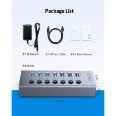 ORICO USB3.0 hub alumínium ipari 7 portos osztó kapcsoló 12 V-os tápadapterrel Macbook mobiltelefon táblagépekhez