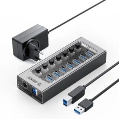 ORICO USB3.0 hub alumínium ipari 7 portos osztó kapcsoló 12 V-os tápadapterrel Macbook mobiltelefon táblagépekhez