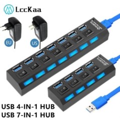 4/7 portos USB HUB 3.0 2.0 adapter bővítő, nagy sebességű, több USB-elosztó, többszörös bővítő LED-es lámpakapcsolóval PC laptop