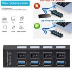 4/7 portos USB HUB 3.0 2.0 adapter bővítő, nagy sebességű, több USB-elosztó, többszörös bővítő LED-es lámpakapcsolóval PC laptop