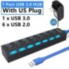 4/7 portos USB HUB 3.0 2.0 adapter bővítő, nagy sebességű, több USB-elosztó, többszörös bővítő LED-es lámpakapcsolóval PC laptop