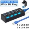 4/7 portos USB HUB 3.0 2.0 adapter bővítő, nagy sebességű, több USB-elosztó, többszörös bővítő LED-es lámpakapcsolóval PC laptop