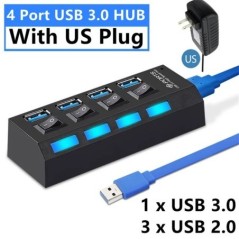 4/7 portos USB HUB 3.0 2.0 adapter bővítő, nagy sebességű, több USB-elosztó, többszörös bővítő LED-es lámpakapcsolóval PC laptop